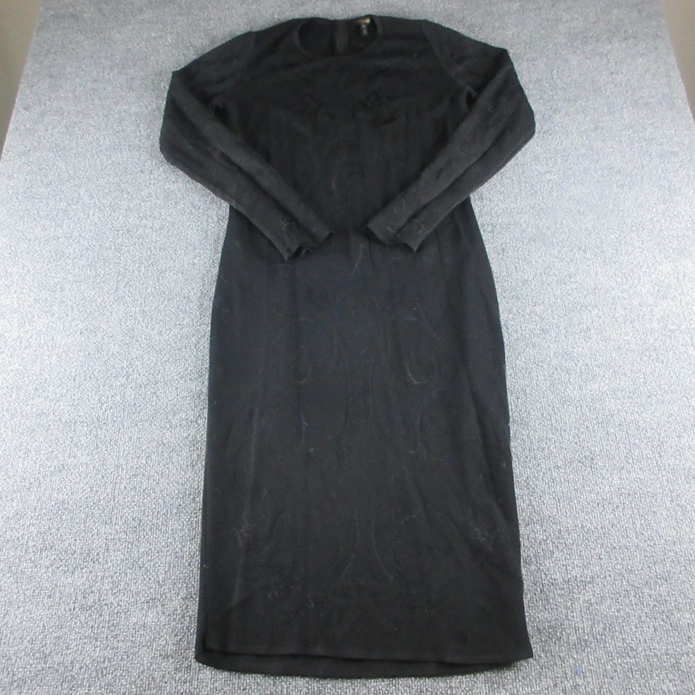 ESCADA Dress Womens L Black Jacquard Sheath Long Sleeve‎ Midi Made In Italy